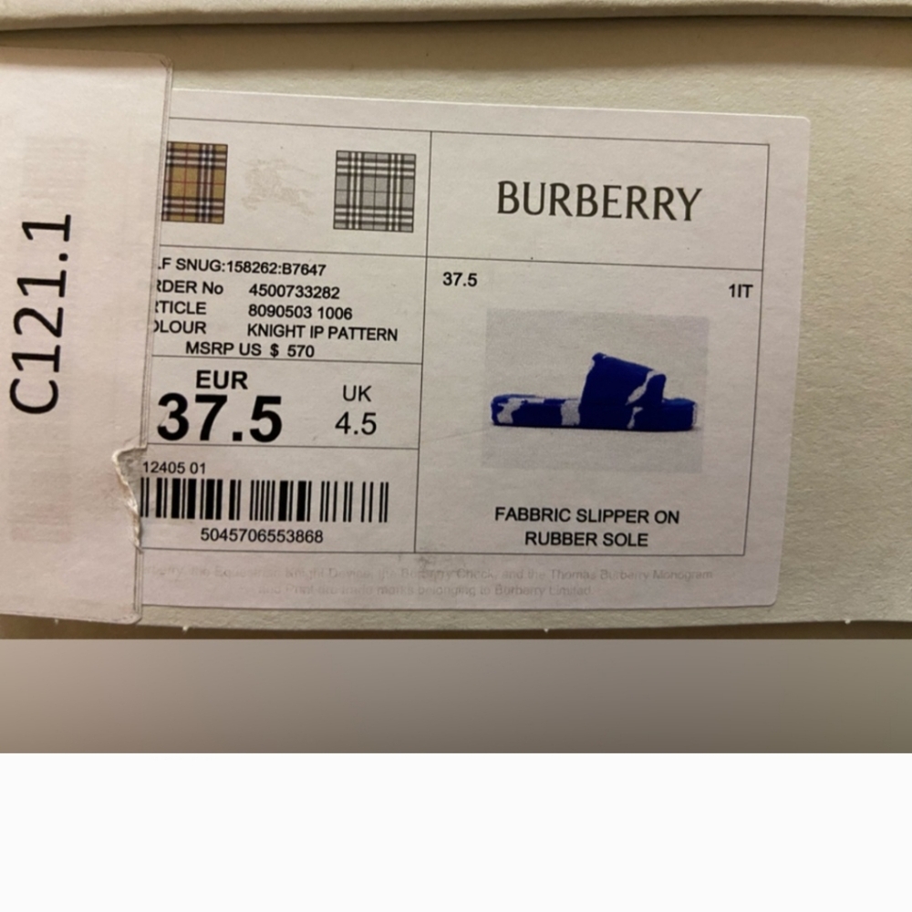 Burberry Blue/White Knight IP Pattern Fabric Slippers on Rubber Sole - Picture 9 of 9